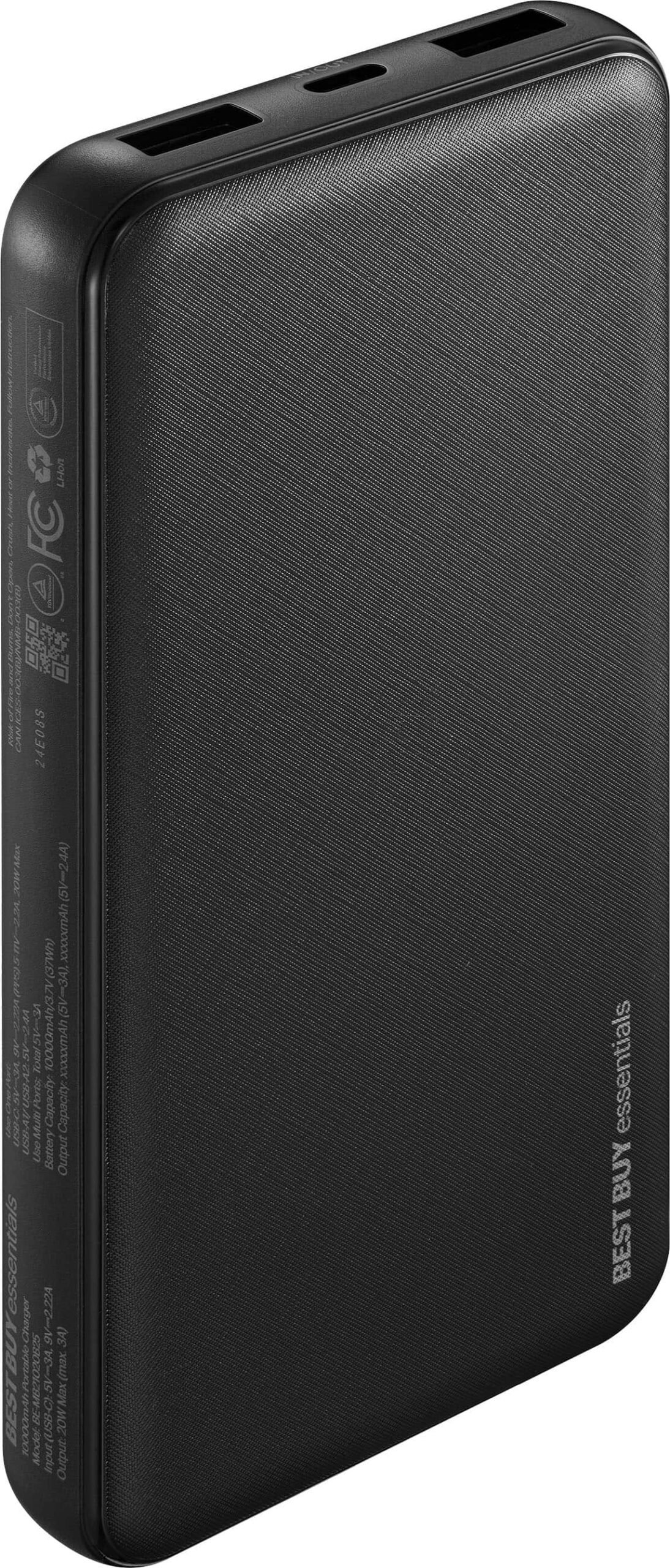 Best Buy essentials™ - 20W 10,000mAh Portable Charger for Most Smartphones, Tablets and USB Devices - Black - Image 2