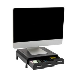 Mind Reader - Monitor Stand, Laptop Riser, Desktop Organizer, Storage Drawer, Office, Plastic, 13.5"L x 13"W x 4"H - Black