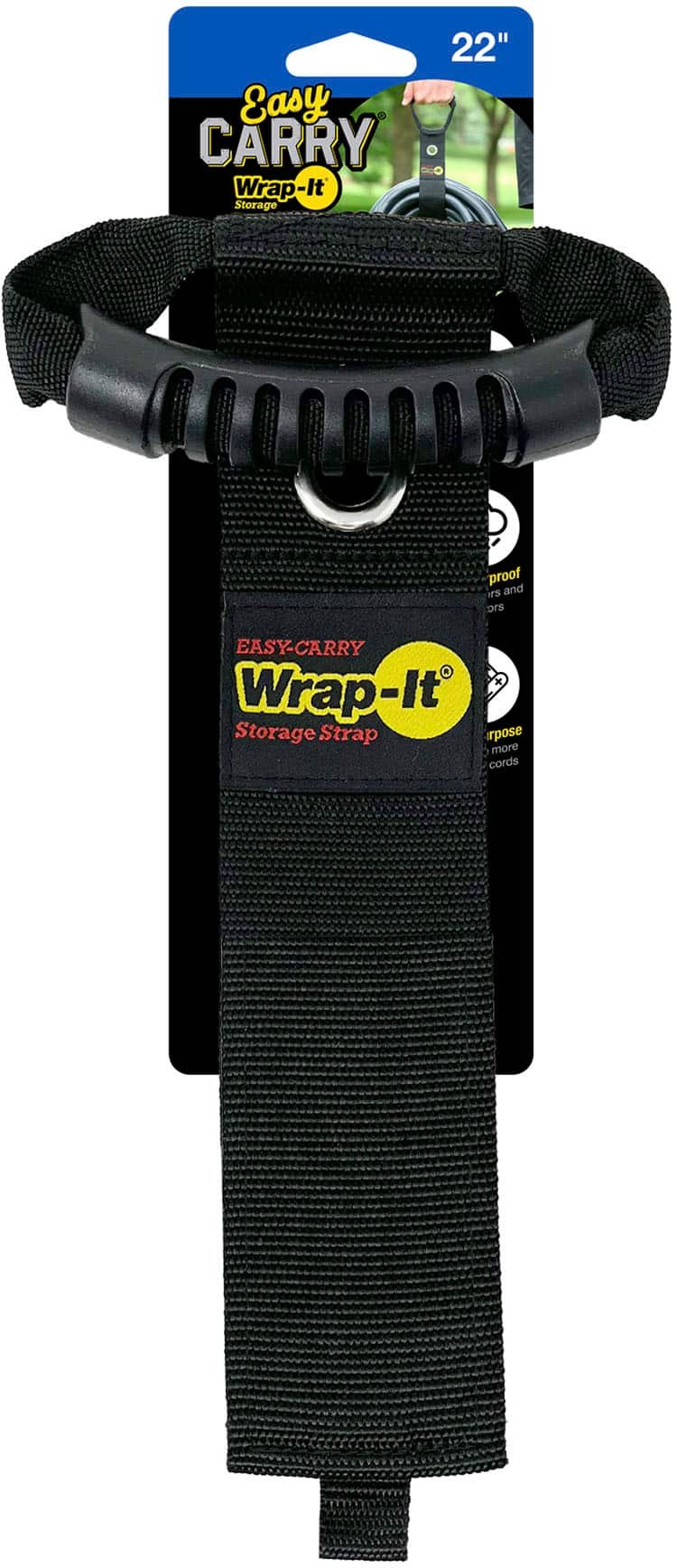 Wrap-It Storage - Easy-Carry Strap - 22-inch - Hook and Loop Carrying Strap with Handle and Grommet - Black