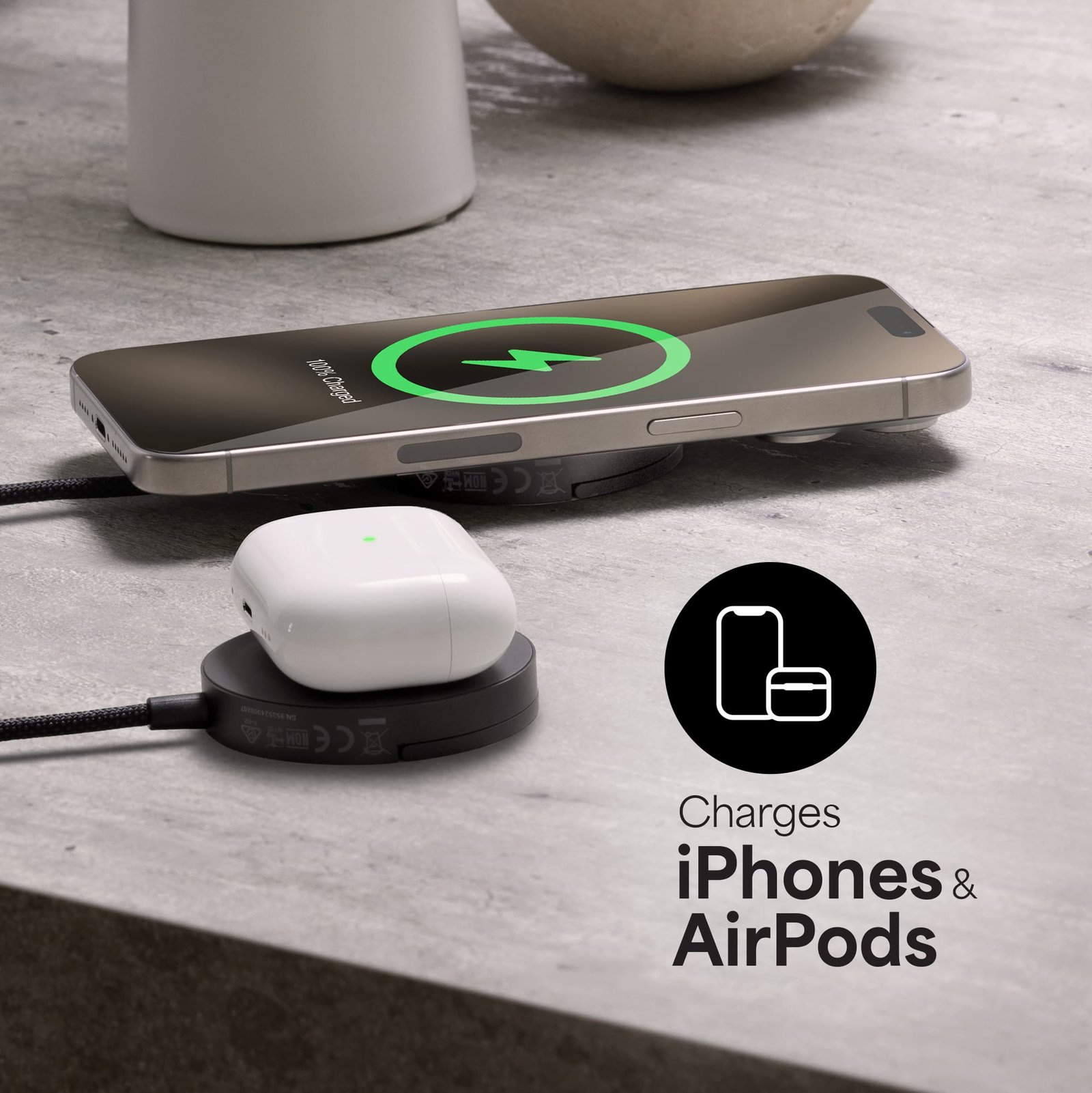 mophie - 15W Magnetic Wireless Qi-enabled Devices, MagSafe/Qi2 compatible devices, AirPods/AirPods Pro with Kickstand - Black - Image 3